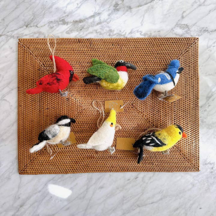 Ganapati - Wholesale Ornament Set - Felt Bird Ornaments Set of 6 - B Set