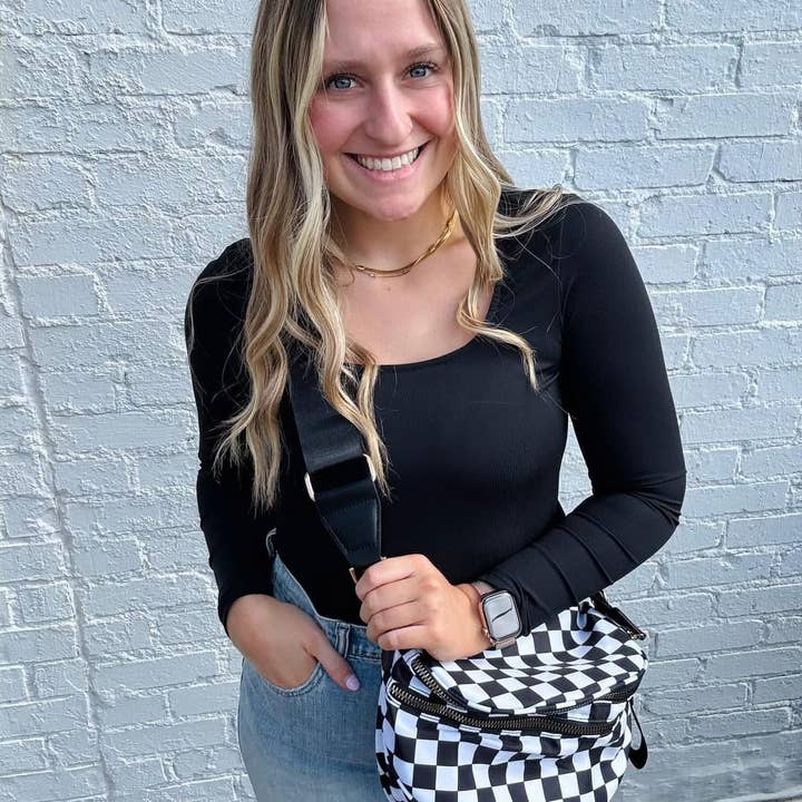 Kaydee Lynn LLC - Wholesale Belt Bag - Women's - Checkered Double Zip Nylon Bag