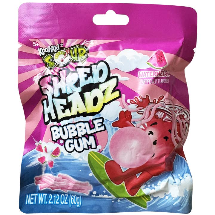 Long Island Candy Factory - Wholesale Chewing gum - Kool-Aid SOUR Shred Headz Gum Watermelon 2.12 oz 12ct Tray Peg