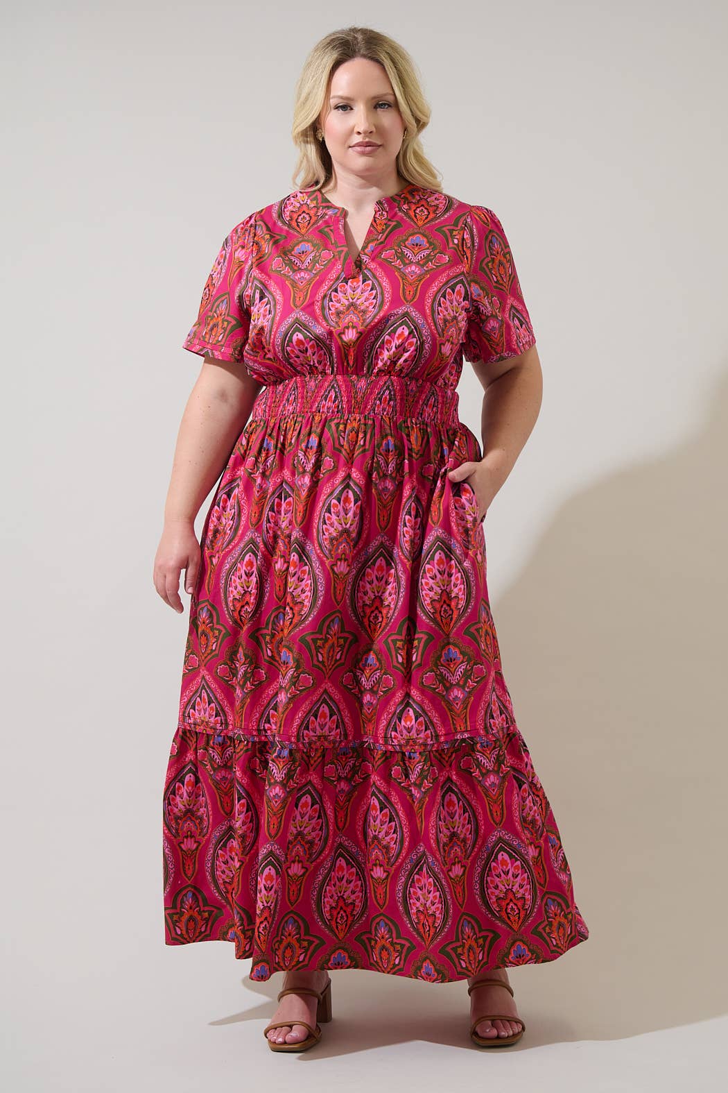 BERRY MULTI Azura Floral Belraj Poplin Maxi Dress Curve for wholesale on Faire
