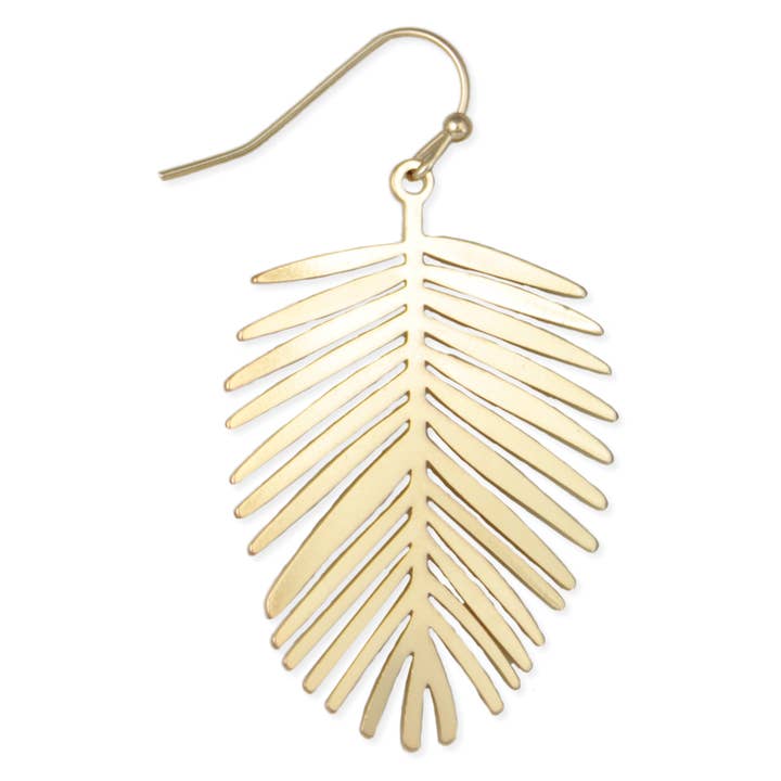 ZAD - Wholesale Dangle Earrings - Tropical Shade Gold Palm Leaf Earrings