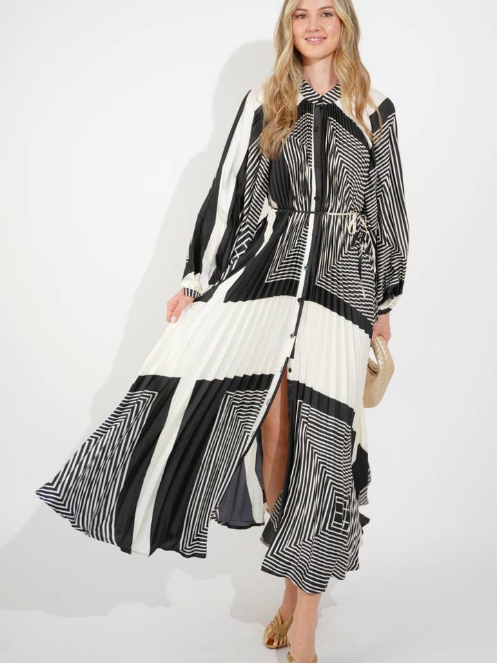 CY FASHION. LONDON - Wholesale Dress - Women's - Scarf print Full pleated long Shirt dress3