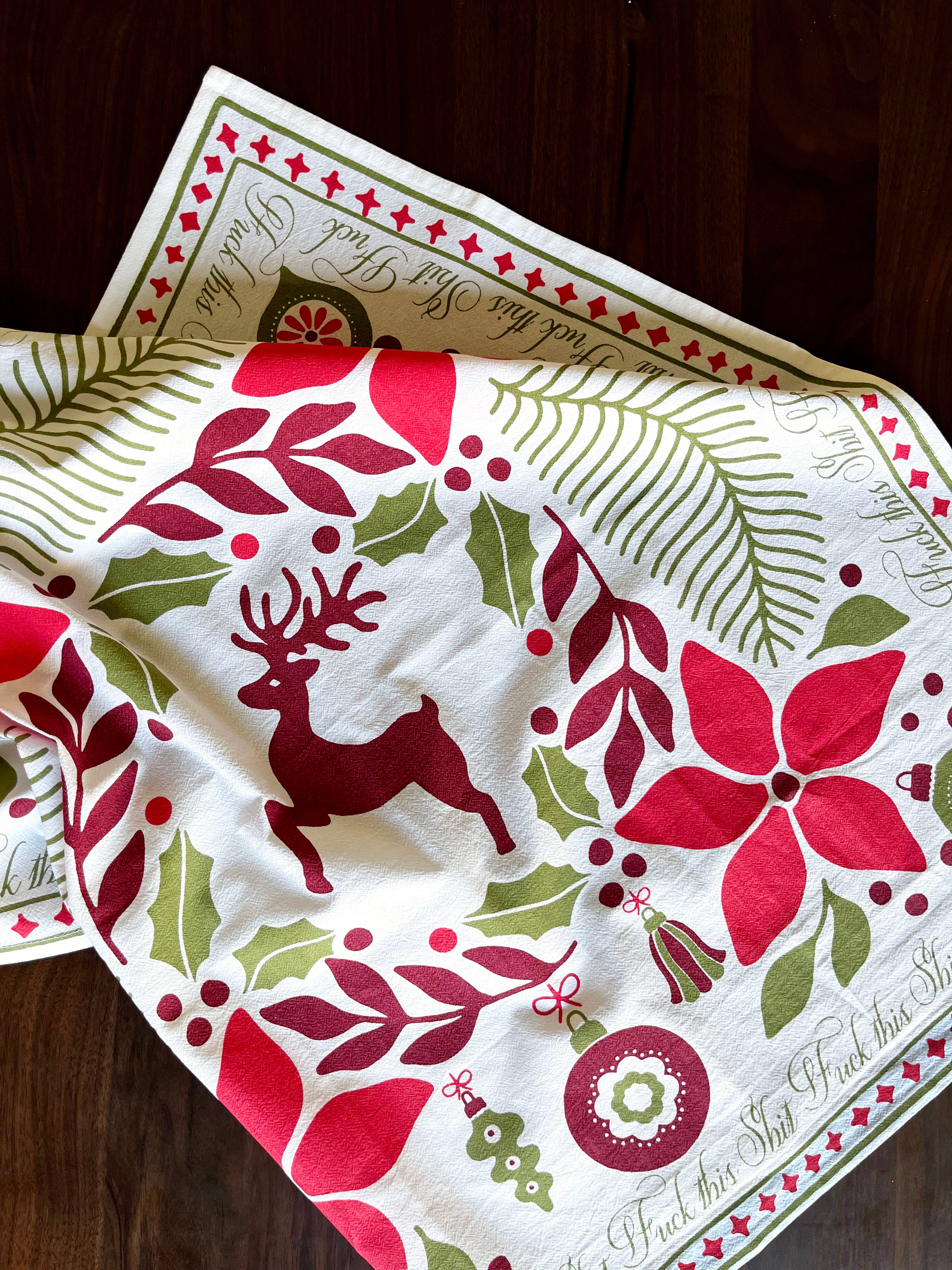 The Coin Laundry - Vendita all'ingrosso Strofinacci - Fuck This Shit - Divertente asciugamano da cucina natalizio rosso/verde1