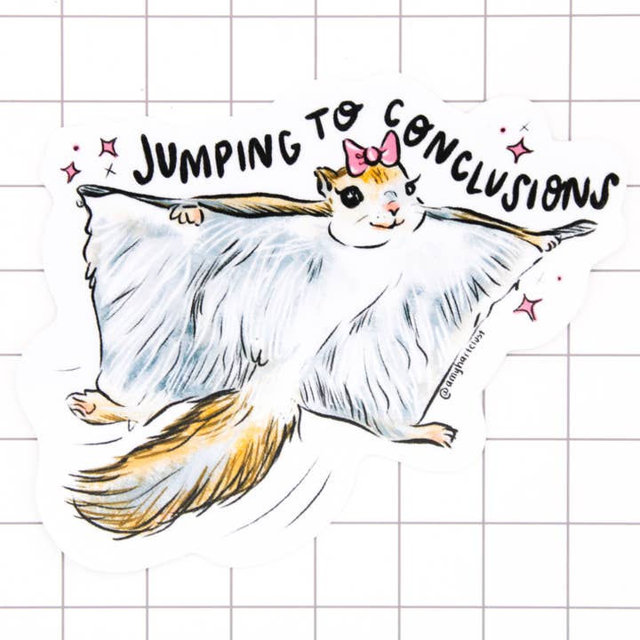 Jumping To Conclusions Squirrel Vinyl Sticker for wholesale by Amy Hartelust Art and Illustration
