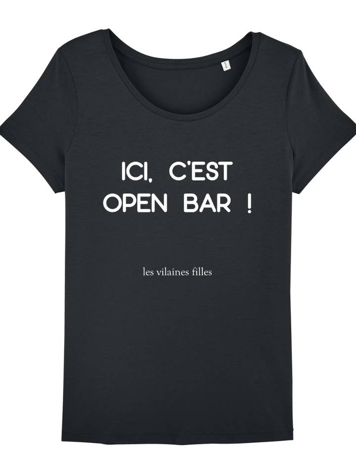 Les Vilaines Filles - Wholesale Screen Printed T-Shirt - Women's - Round neck organic open bar t-shirt3