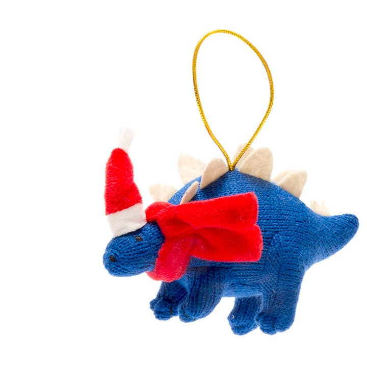 Knitted Stegosaurus Xmas decoration for wholesale by Best Years Ltd
