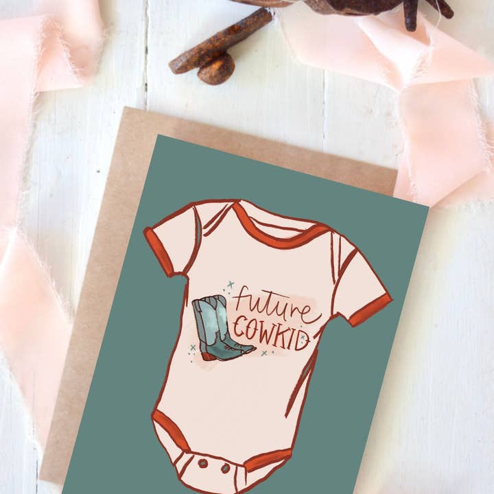 Tirzah Lane Art - Wholesale Baby Card - Future Cowkid Baby Onesie Baby Card