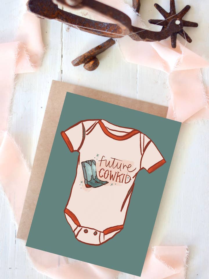 Future Cowkid Baby Onesie Baby Card for wholesale by Tirzah Lane Art