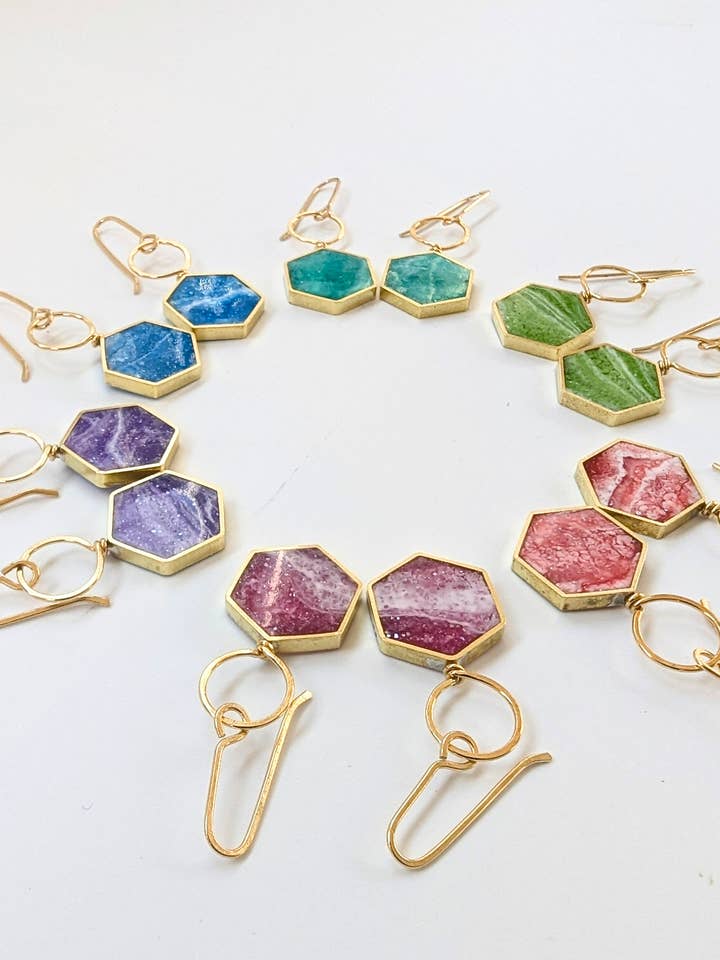 Brincos hexágono com laço por atacado de Muro Jewelry