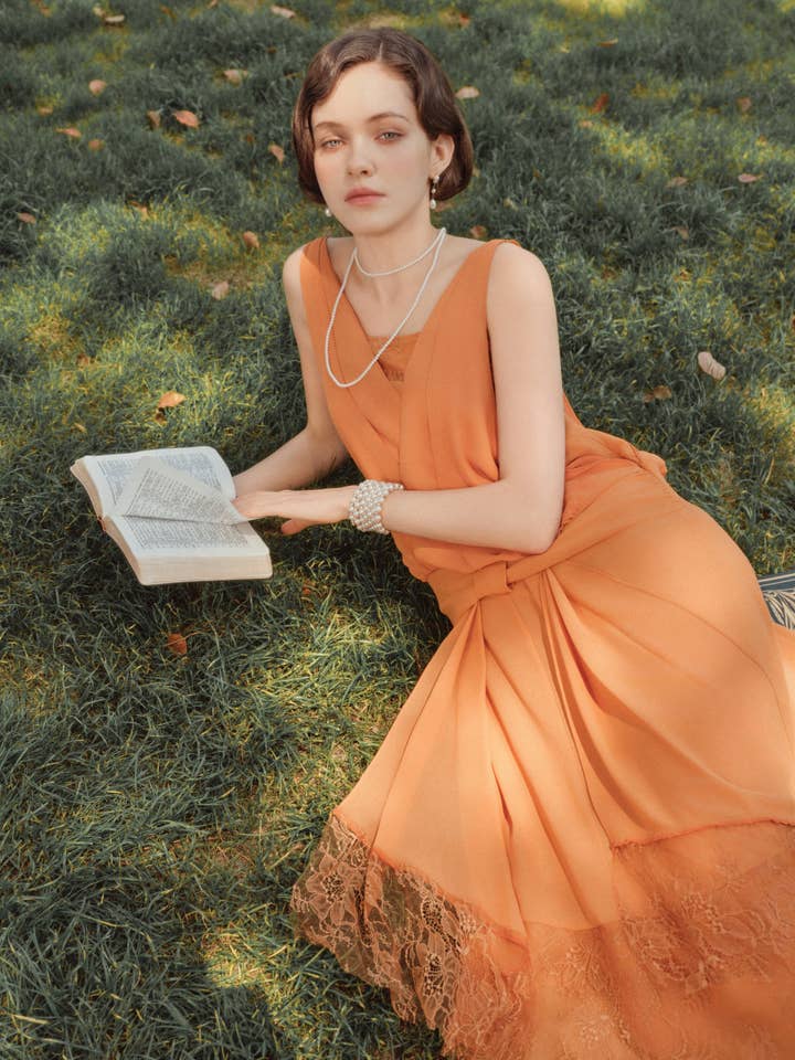 Classic Pleated Waistband Lace Day Dress for wholesale by BABEYOND