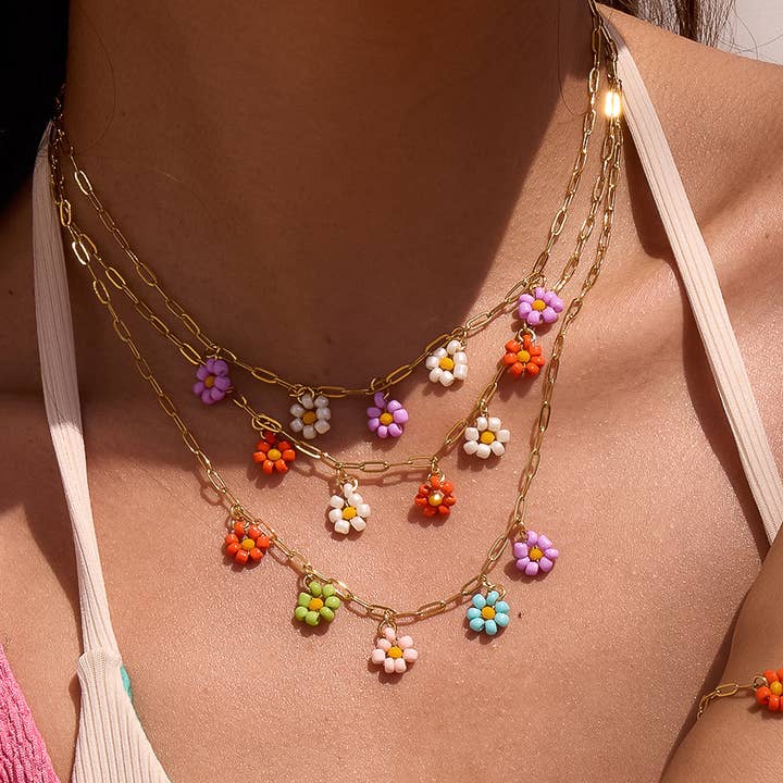 Multi-farvet Linnea 18K Guld Ikke-Anløbende Perlebesat Margueritkæde Halskæde for engroshandel på Faire1