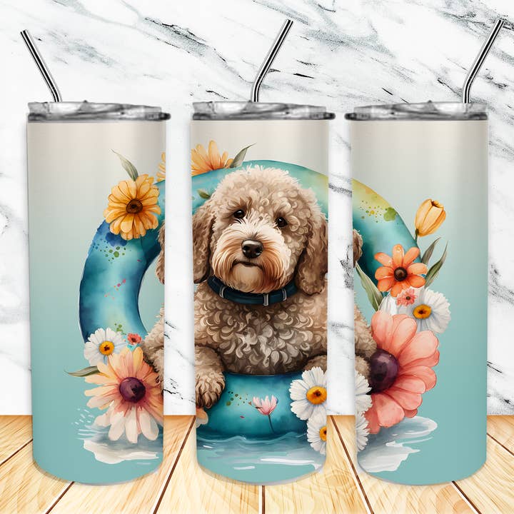 Joli chiot nageant avec un gobelet en tube ou une tasse pour enfants pour la vente par Hello Sunshine Boutique