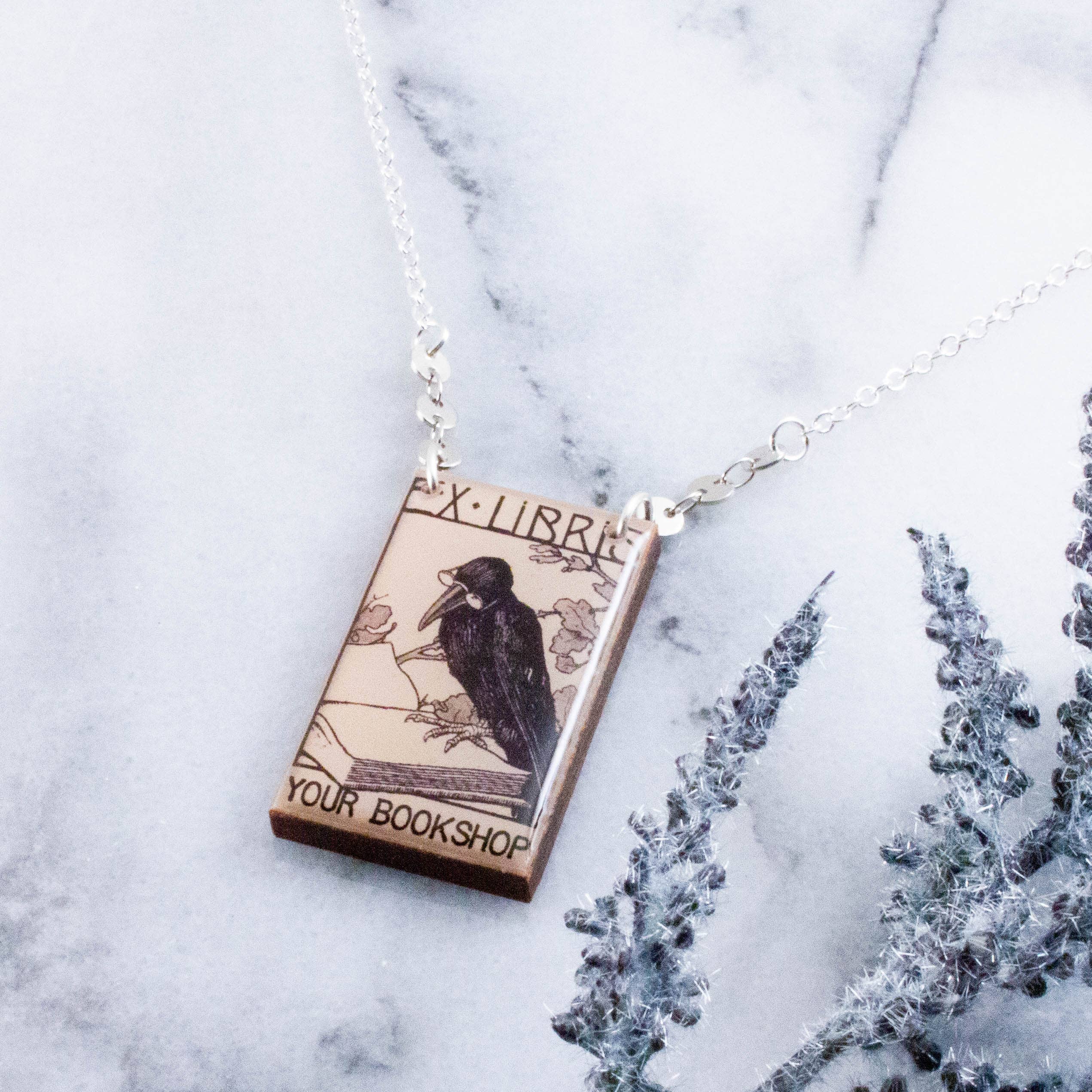 No Man's Land - Wholesale Pendant/Charm Necklace - Custom Vintage Ex Libris Crow Bookplate Necklace2