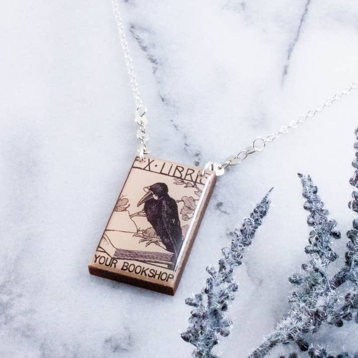 No Man's Land - Wholesale Pendant/Charm Necklace - Custom Vintage Ex Libris Crow Bookplate Necklace2