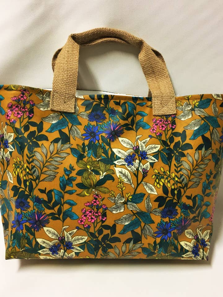 Mini coated cotton tote bag with wisteria print for wholesale by Atelier De La Varangue