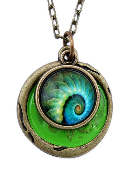 Photo Glass Peacock Swirl Necklace for wholesale by Dreamspirit