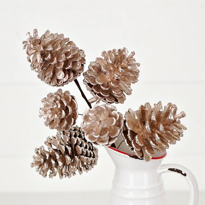 Holiday Depot Inc. - Wholesale Christmas Decoration - 570131- 14.5inL Champagne Glitter Pinecone Spray-4