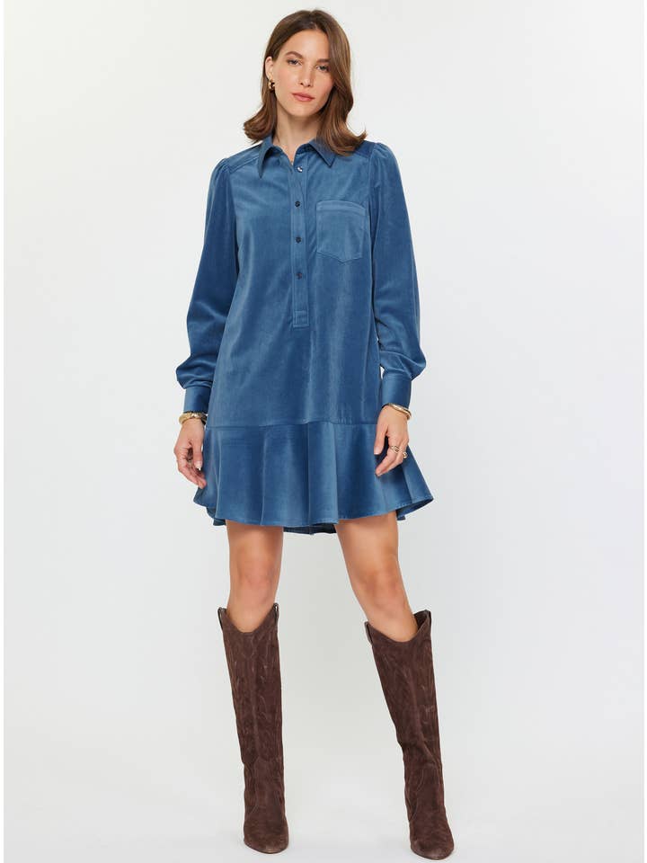 STEEL BLUE Fine Corduroy Mini Dress for wholesale on Faire4