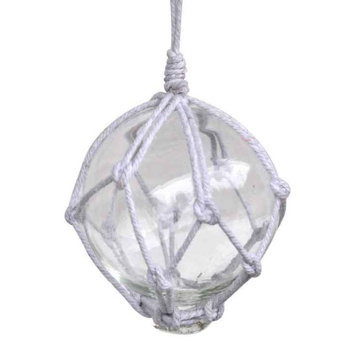 Bola de cristal japonés transparente con malla blanca adorno navideño de 3 pulgadas para venta al por mayor de Hampton Nautical