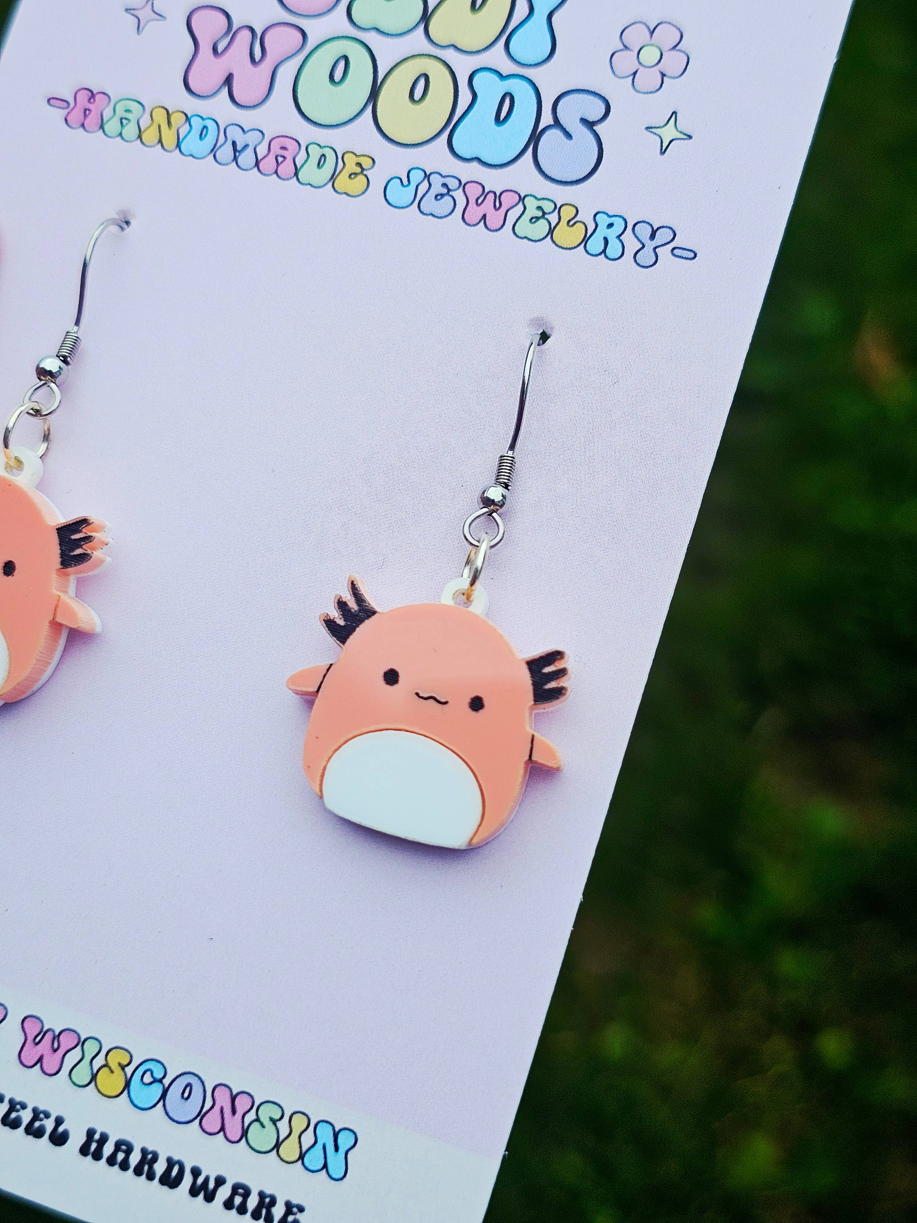 Jedi Woods LLC - Wholesale Dangle Earrings - Axolotl Squishmallow Squishy Dangle Earrings3