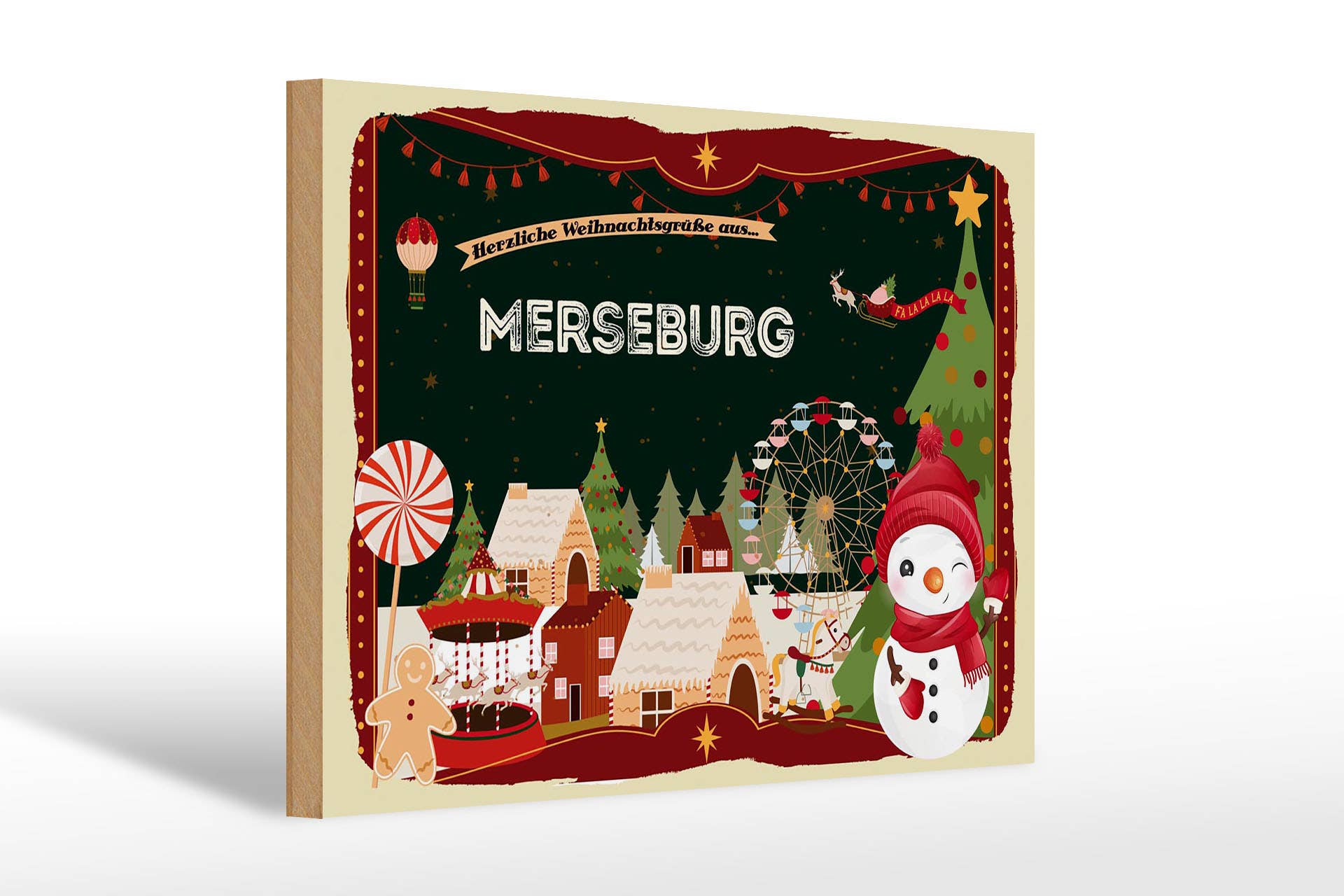 Femer - Wholesale Christmas Wall Art - Wooden sign Christmas greetings MERSEBURG gift 30x20cm0
