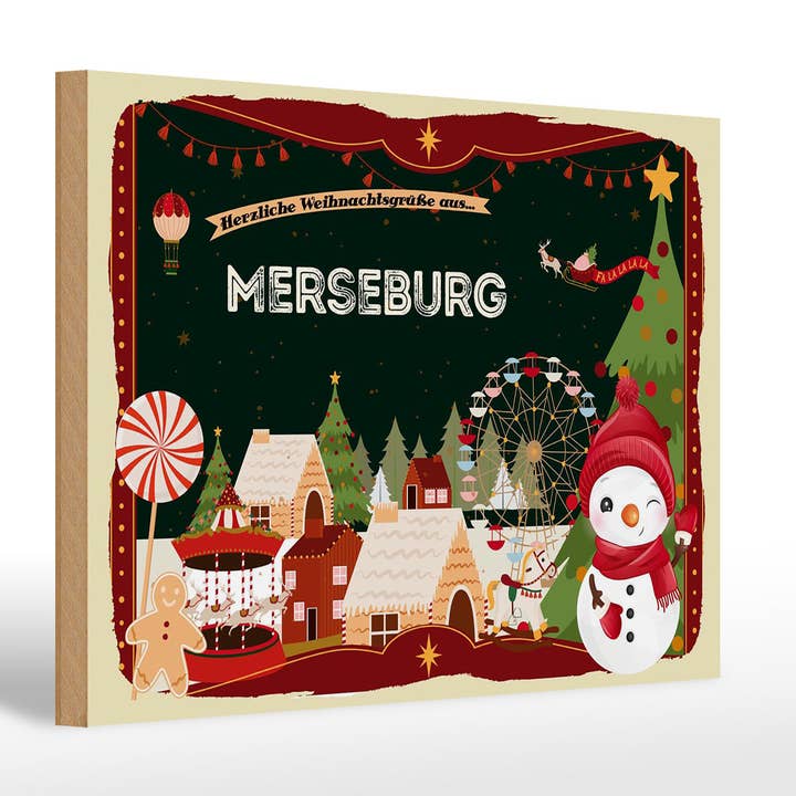 Femer - Wholesale Christmas Wall Art - Wooden sign Christmas greetings MERSEBURG gift 30x20cm