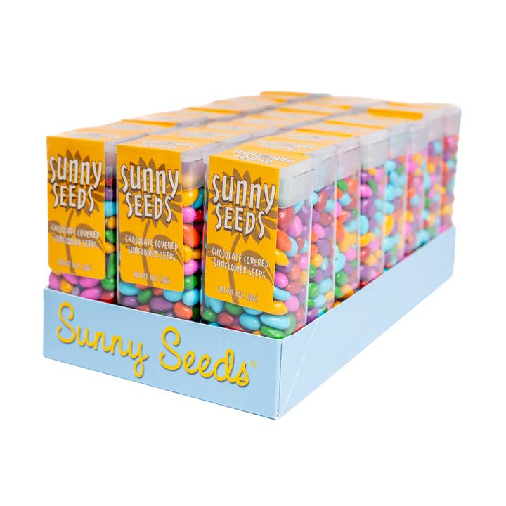 Sunflower Food Company - Vente Friandises enrobées de chocolat - Sunny Seeds® de couleur arc-en-ciel en tubes de 1 oz0