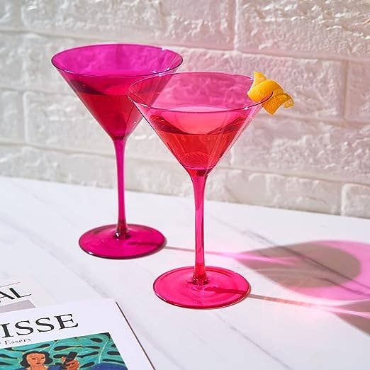 The Wine Savant / Khen Glassware - Wholesale Cocktail/Liquor Glass - Khen Hot Pink Martini Glasses Set of 2 Crystal Glassware 8oz