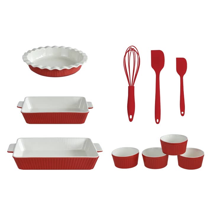 Gourmet Edge - Wholesale Baking Dish - 10-Piece Ceramic Bakeware Set – Red2