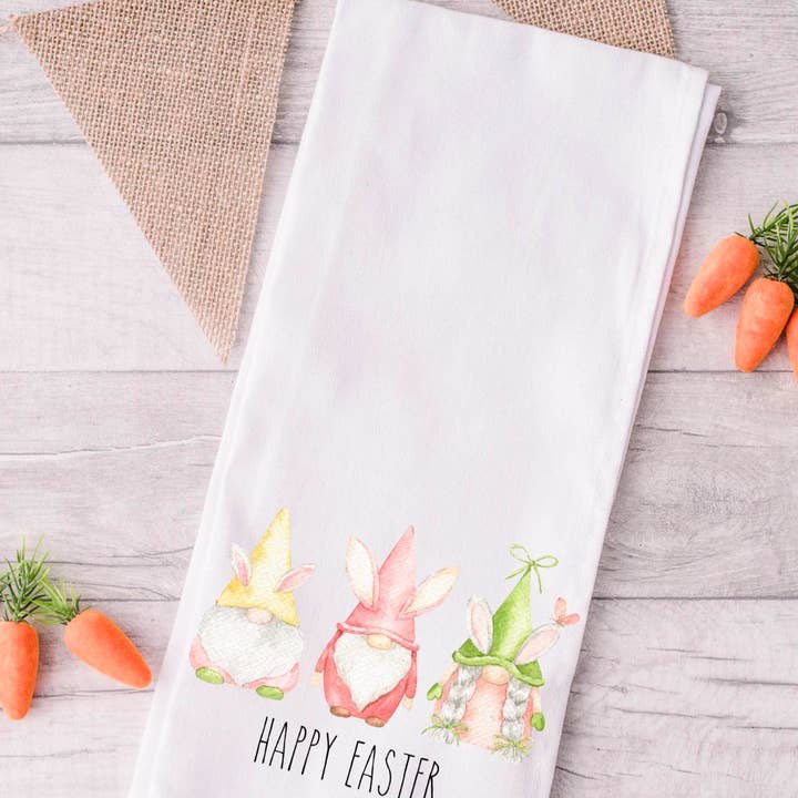 Happy Easter Gome tea towel for wholesale by Shells Primitives/No Place Like Home