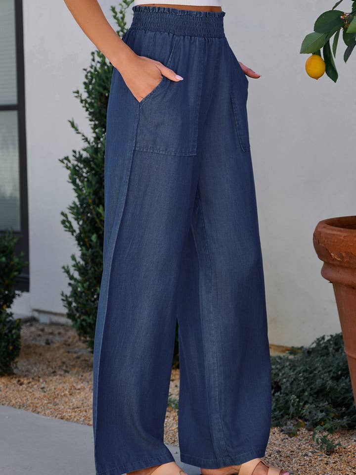 Peacock Blue Wide Leg Pants with Pockets for wholesale on Faire