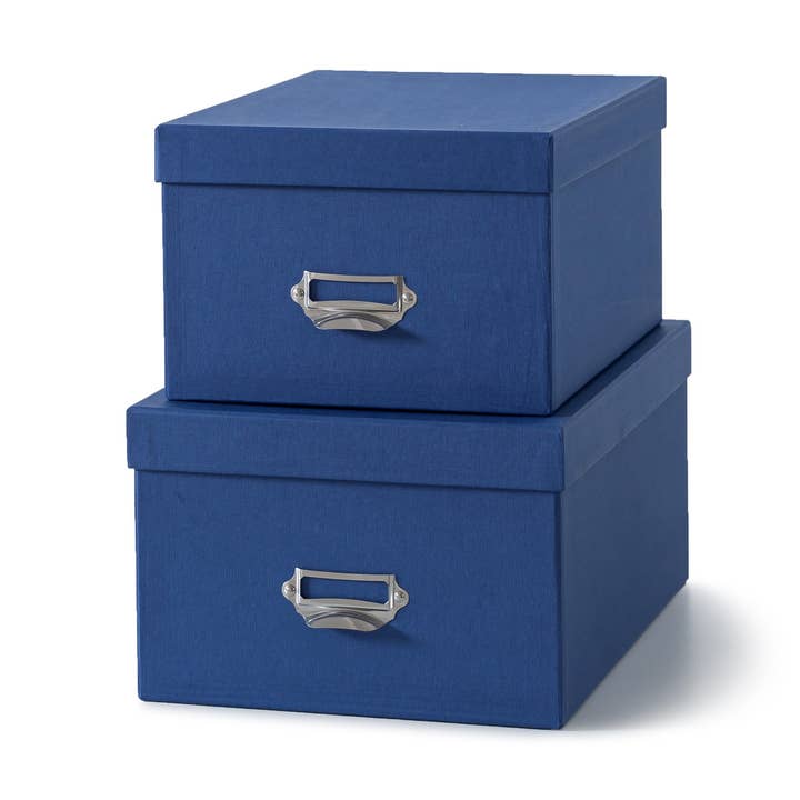 Soul & Lane - Wholesale Decorative Box - Set of 2 Blue Decorative Cardboard Storage Boxes with Lids0