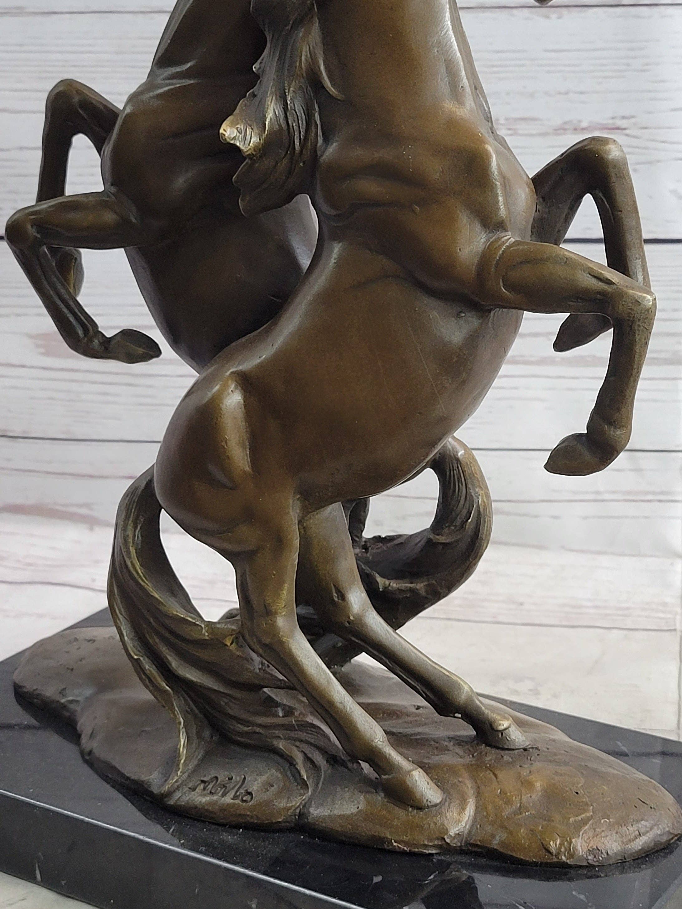 Bronzhaus - Wholesale Sculpture - Two Rearing Stallions Horses Bronze Sculpture Statue Horse Lover Decor Signed Art on Marble Base8