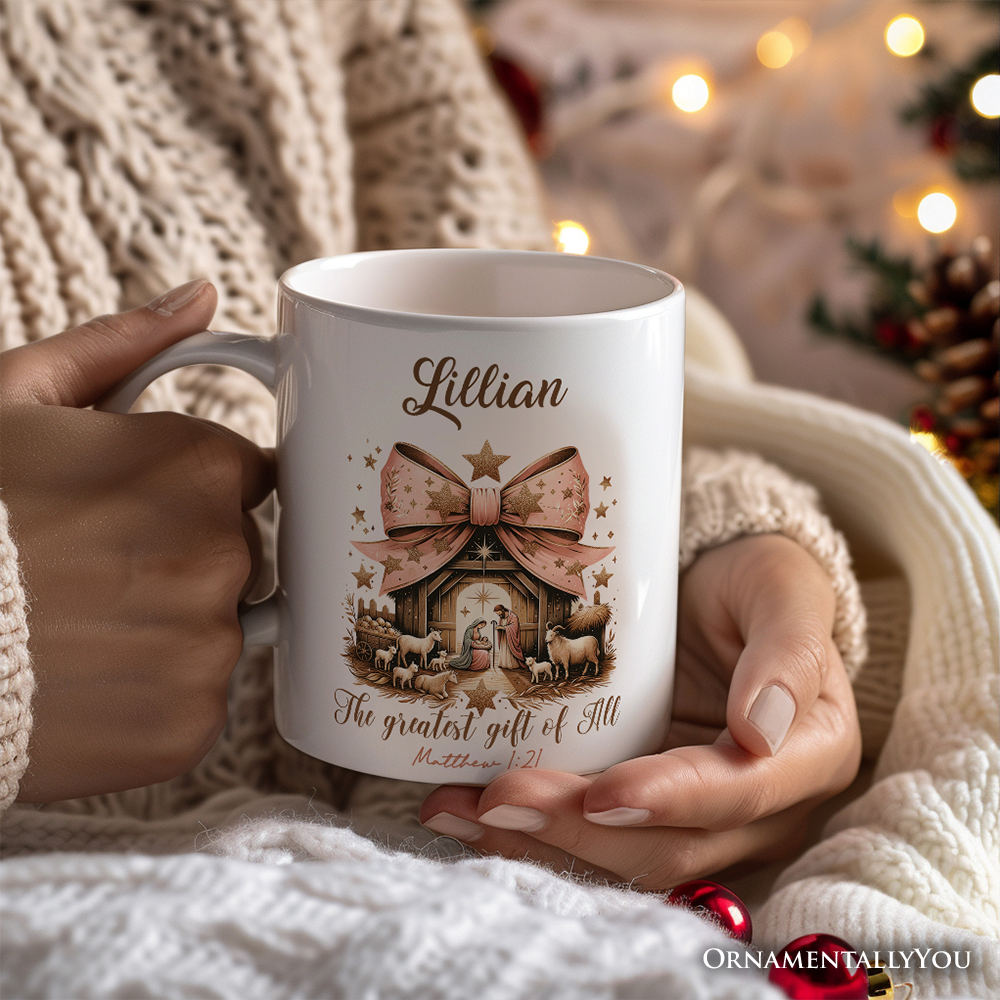 White Holy Night Nativity Scene Jesus Personalized Mug for wholesale on Faire1