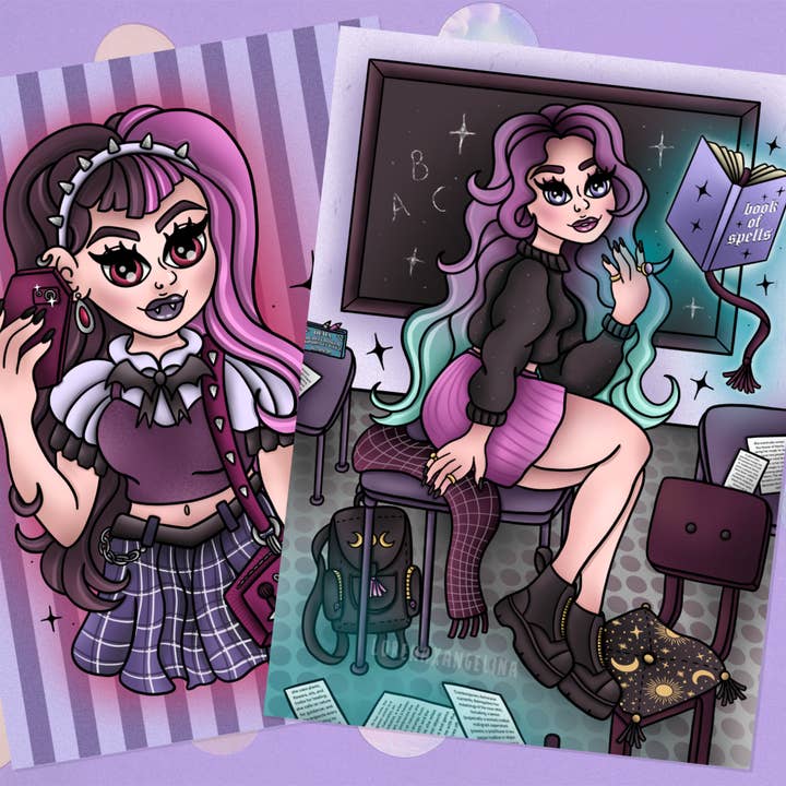 Goth Mania Highschool Girls (Vampire & Witch) Kunstdruck Set für den Großhandel von LorenaxAngelina