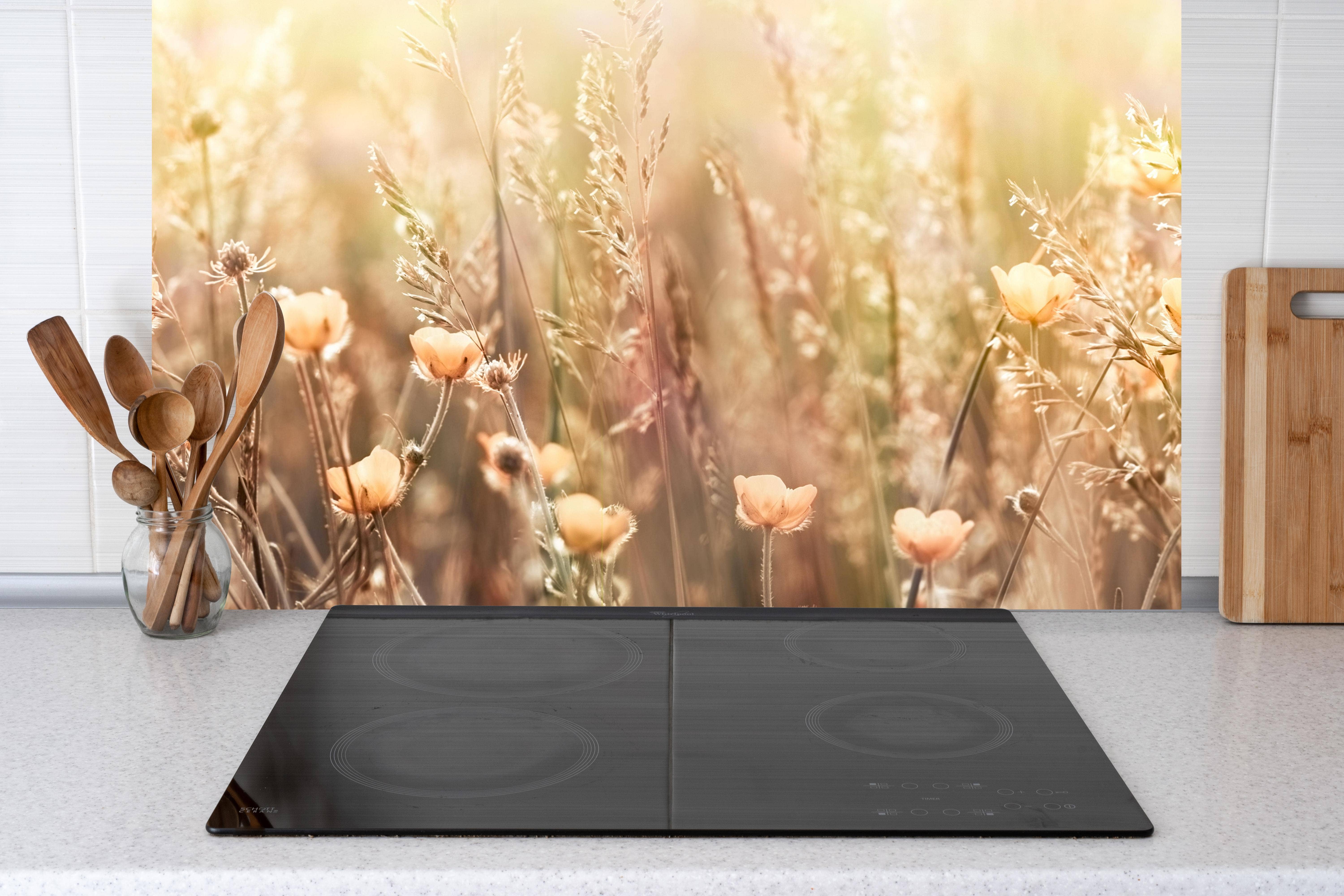 Rueckwand24 - Wholesale Wall Paneling - Kitchen backsplash - Flower field with sun rays - ALU Classic2