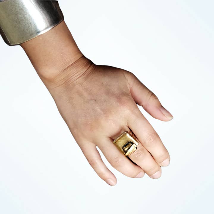 Golden square ring for wholesale by Rachel Ortiz