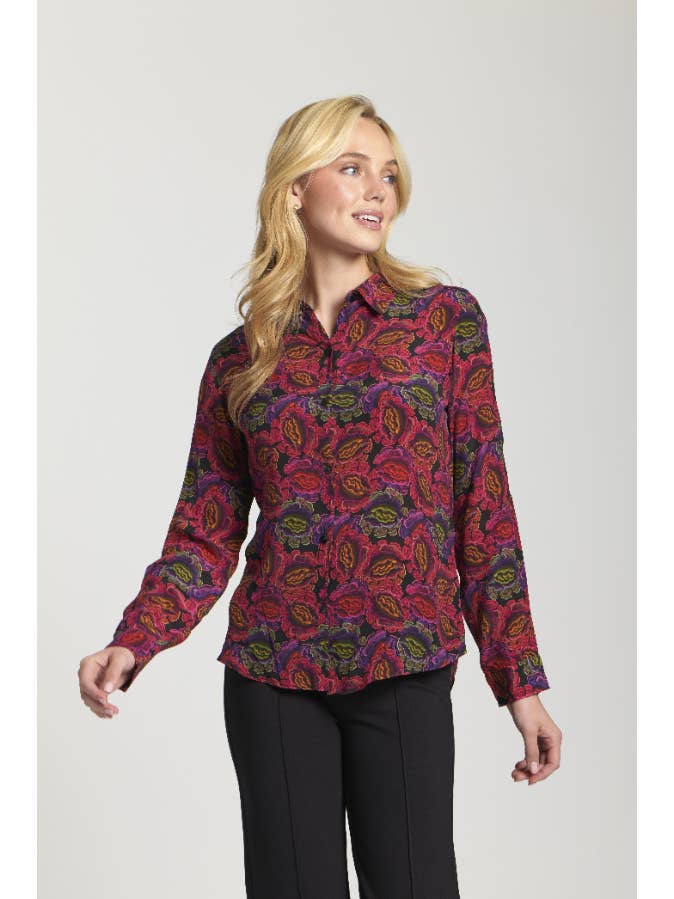 Button-up w/Roll-up Sleeve - Pink Multi for wholesale on Faire