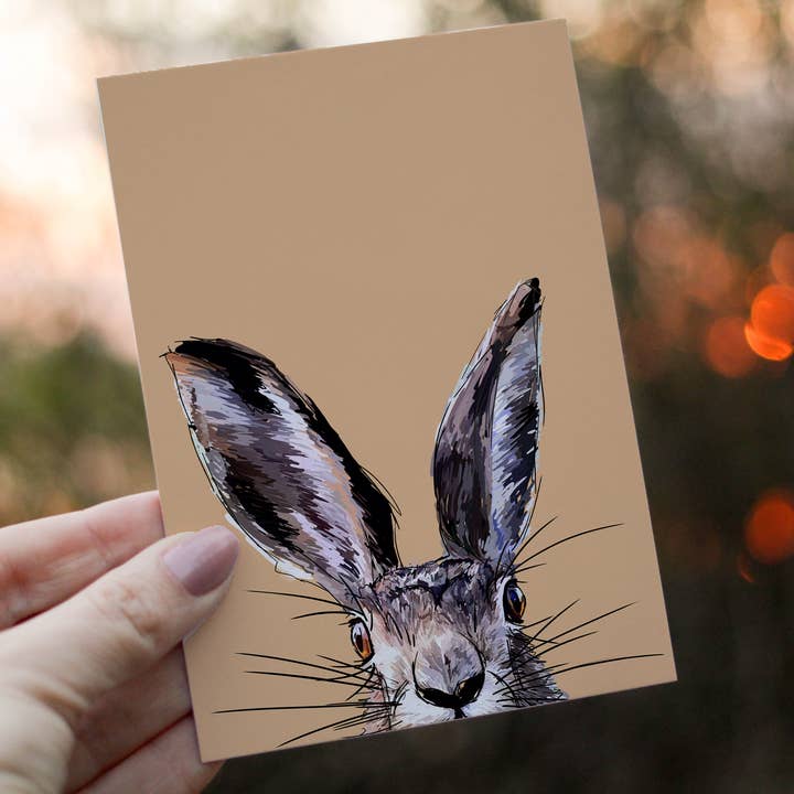 Wildlife Animal Greetings Card of Hare Rabbit by MLJ Artist for wholesale by MLJartist