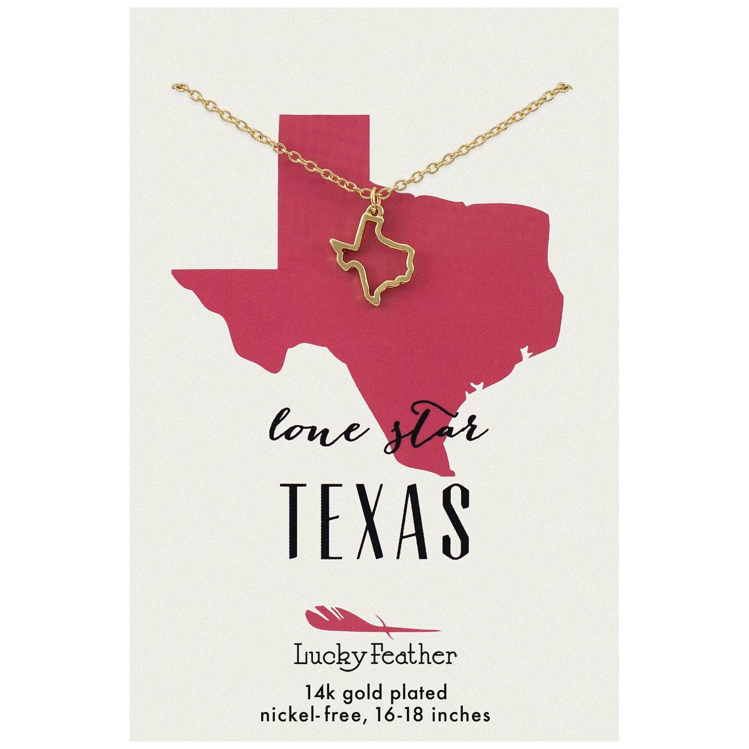 Lucky Feather - Wholesale Pendant/Charm Necklace - State Necklace - Gold - TEXAS
