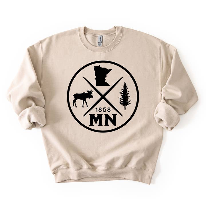 Felpa Comoda con Alce e Cerchio Minnesota per la vendita all'ingrosso da parte di Fuzzy Loon Designs