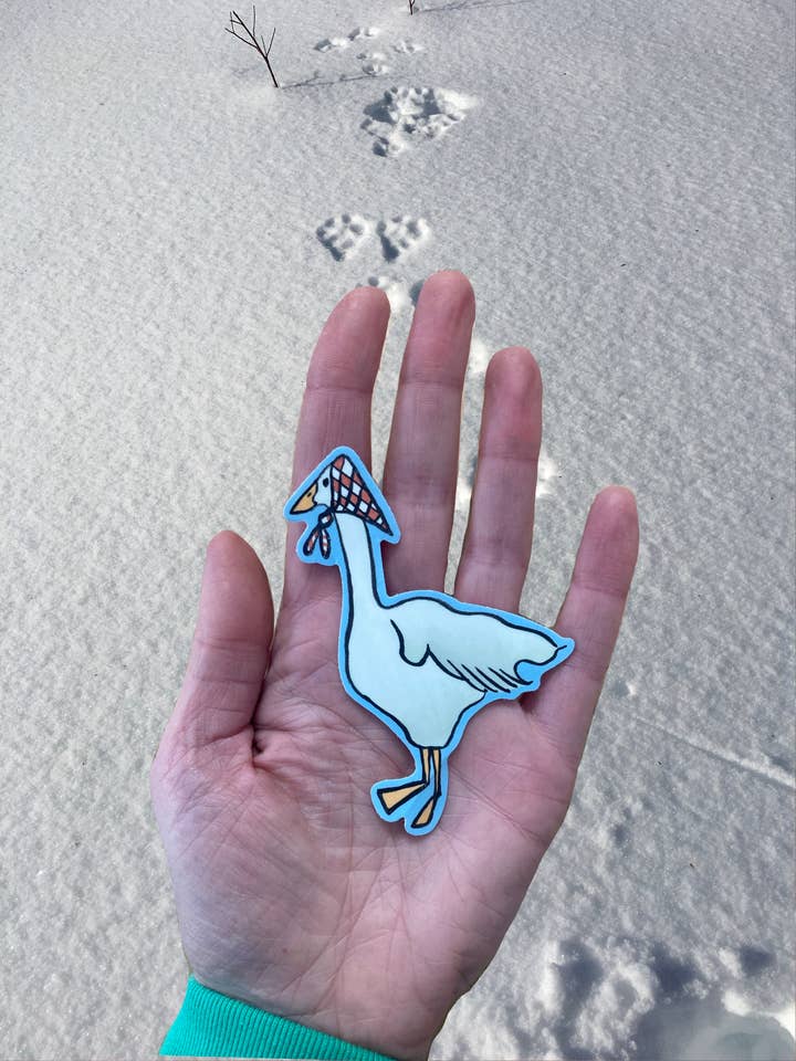 Goose with hankie sticker for wholesale by Maren Inga