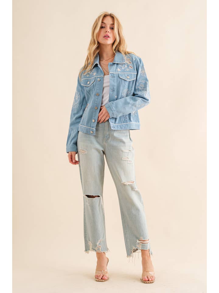 Blue B - Wholesale Denim Jacket - Women's - 17619J - Twill Denim Embroidered Western Button Up Jacket4