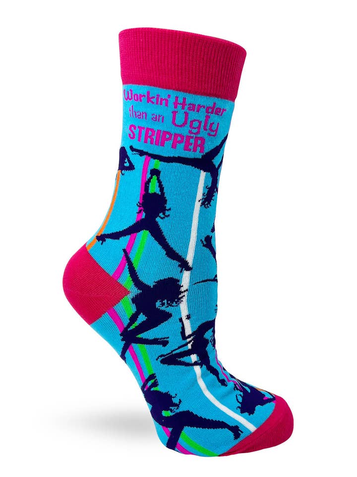 Fabdaz - Wholesale Socks - Women's - Workin' Harder Than an Ugly Stripper Women's Crew Socks