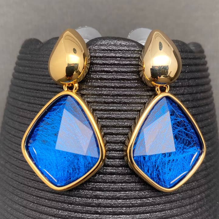 Blaue Drahtzeichnung Design Acryl 18K vergoldete Ohrstecker für den Großhandel von Mio Queena