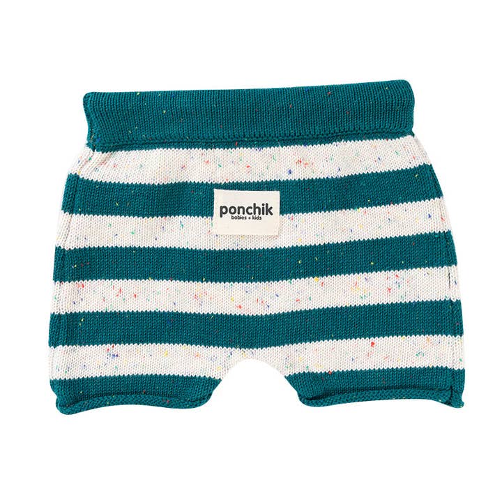 Ponchik Babies + Kids - Cotton Shorts - Peacock Speckle Stripe Knit for wholesale by Ponchik Babies + Kids