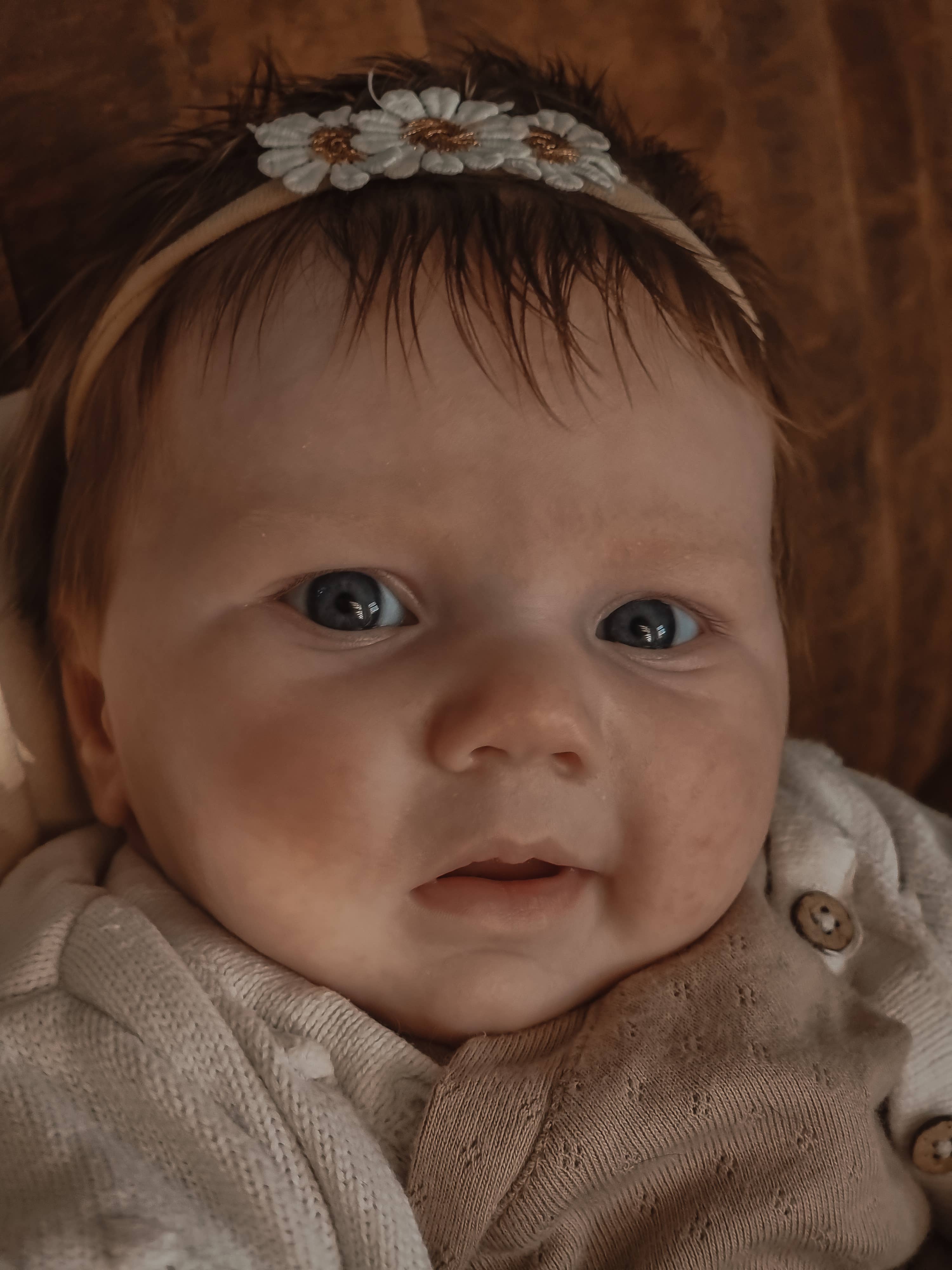 Studio Frommie - Vente Bandeau – bébé - Serre-tête Madelief avec fleurs bronze1