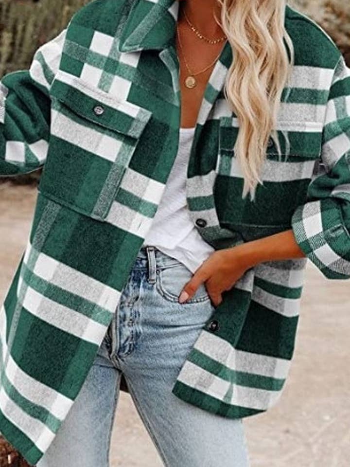 NINEXIS - Wholesale Shirt Jacket/Shacket - Women's - CWOCO0273_PLAID POCKET BUTTON FLANNEL SHIRT JACKET9