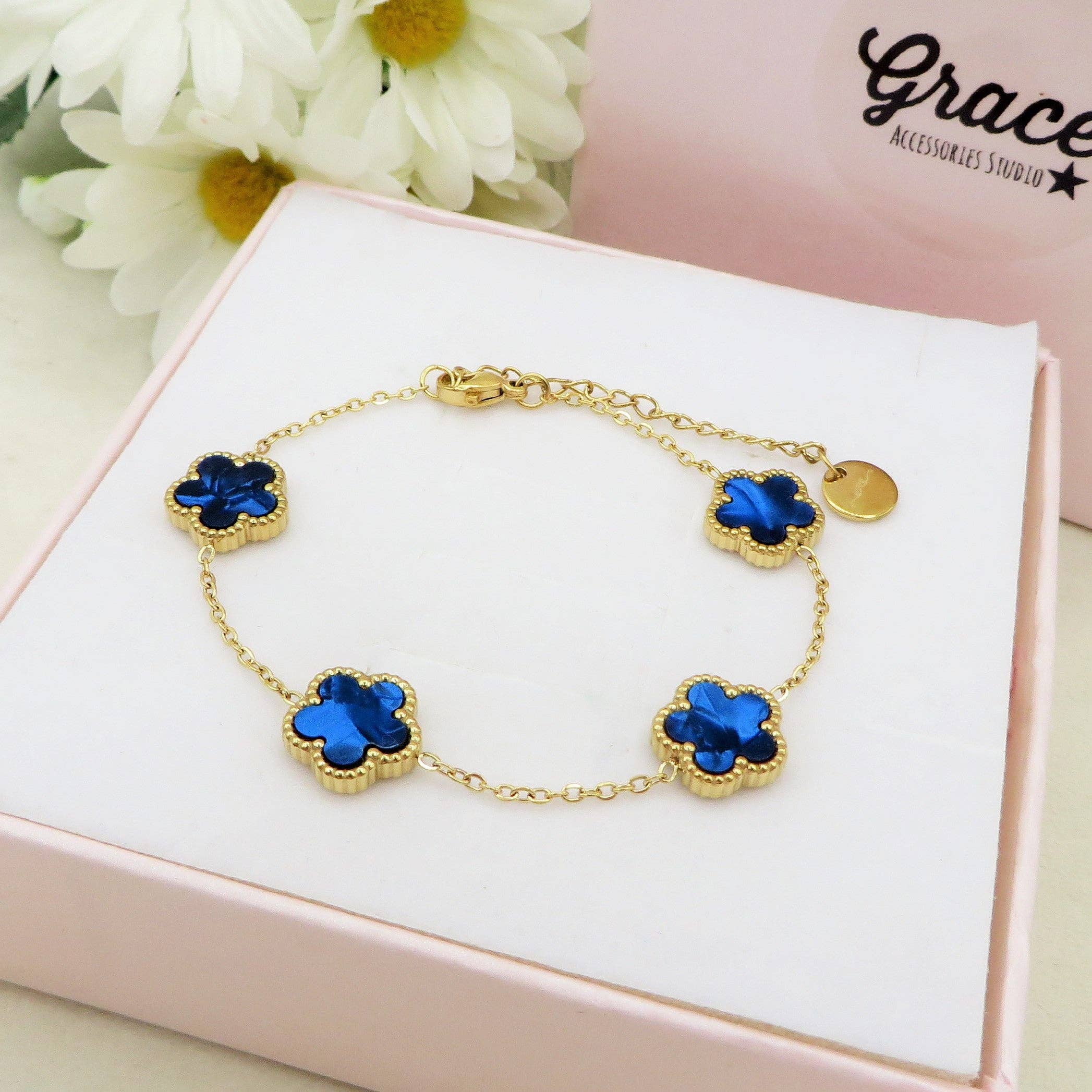 Daemon srls - Venta al por mayor Pulseras de abalorios/colgantes - LILY flores grandes en madreperla con acero inoxidable – brazalete con flores de madreperla4