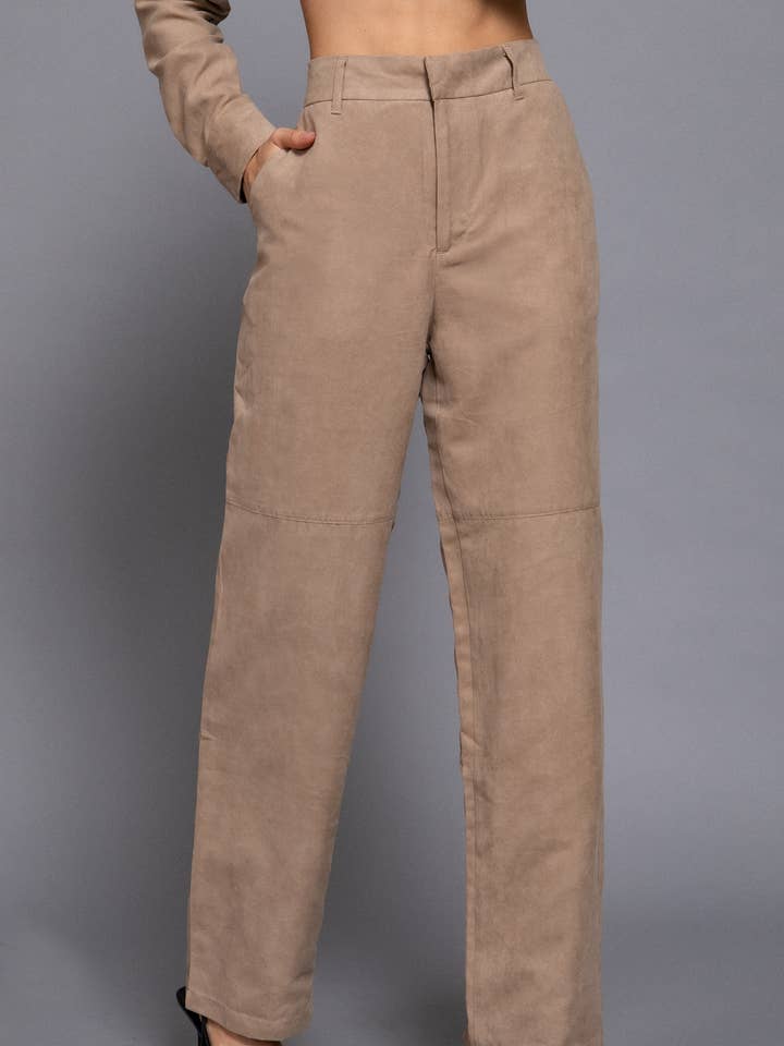 Pantalon tissé à jambe droite en faux daim pour la vente par Active Basic | Active USA